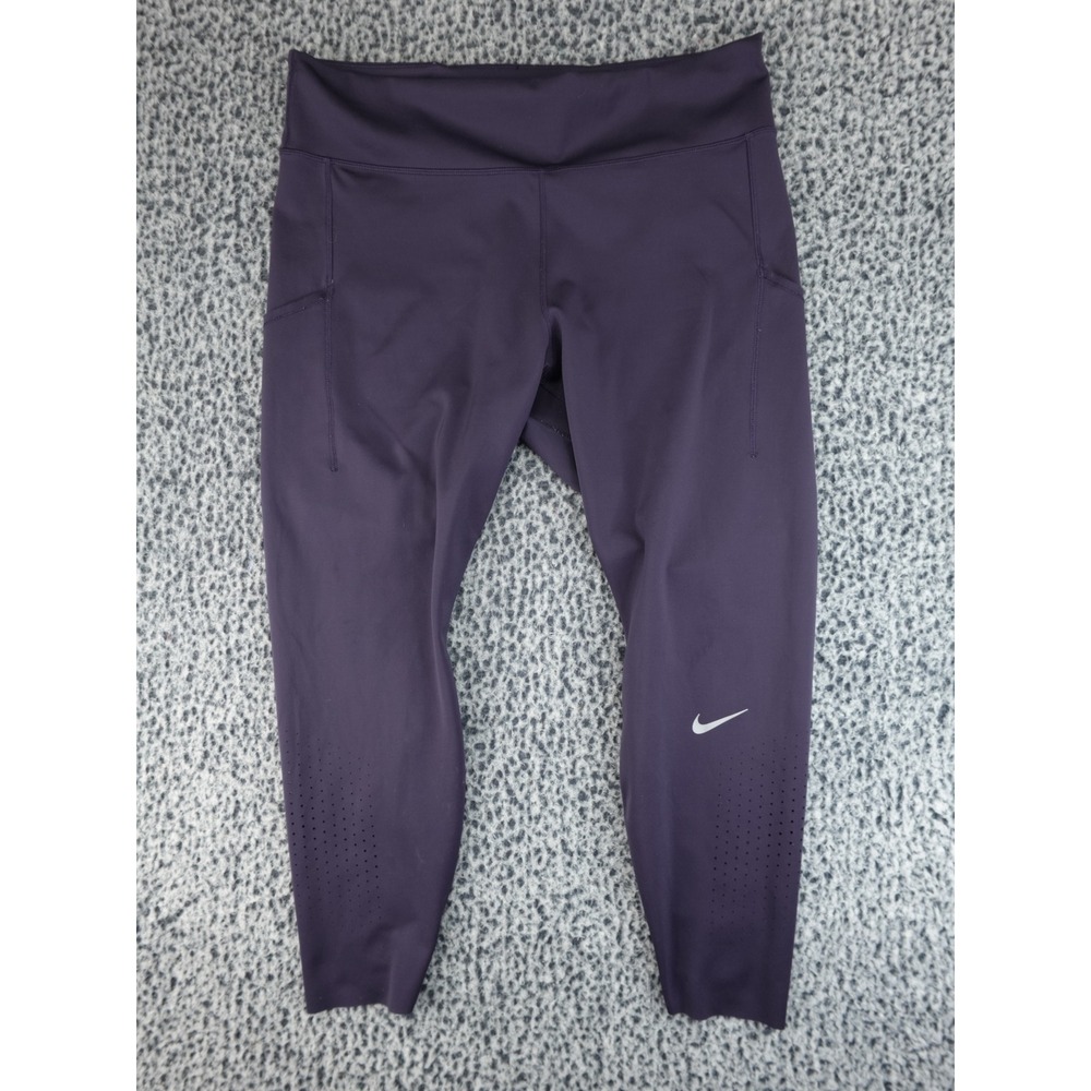 Nike Running Leggings Womens 2XL Purple High Rise Pockets Laser Cut Tights 7/8